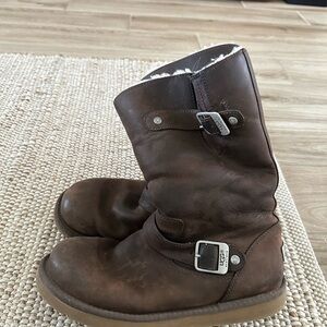 UGG Kids Chocolate Brown Shearling Buckle Boots